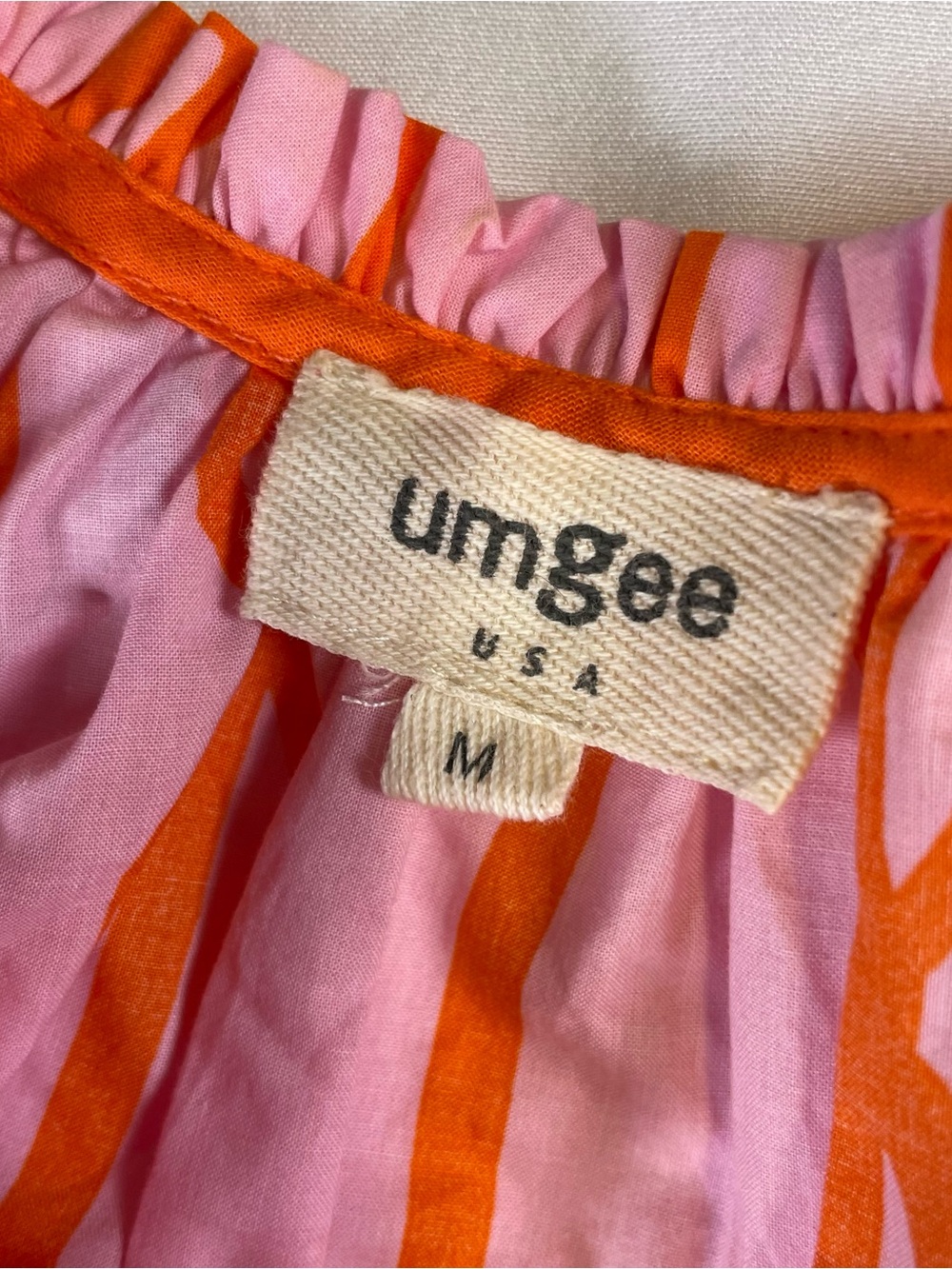 Umgee Pink Orange Bow Print Babydoll Tunic Top Puff Sleeve Medium - Picture 11 of 11